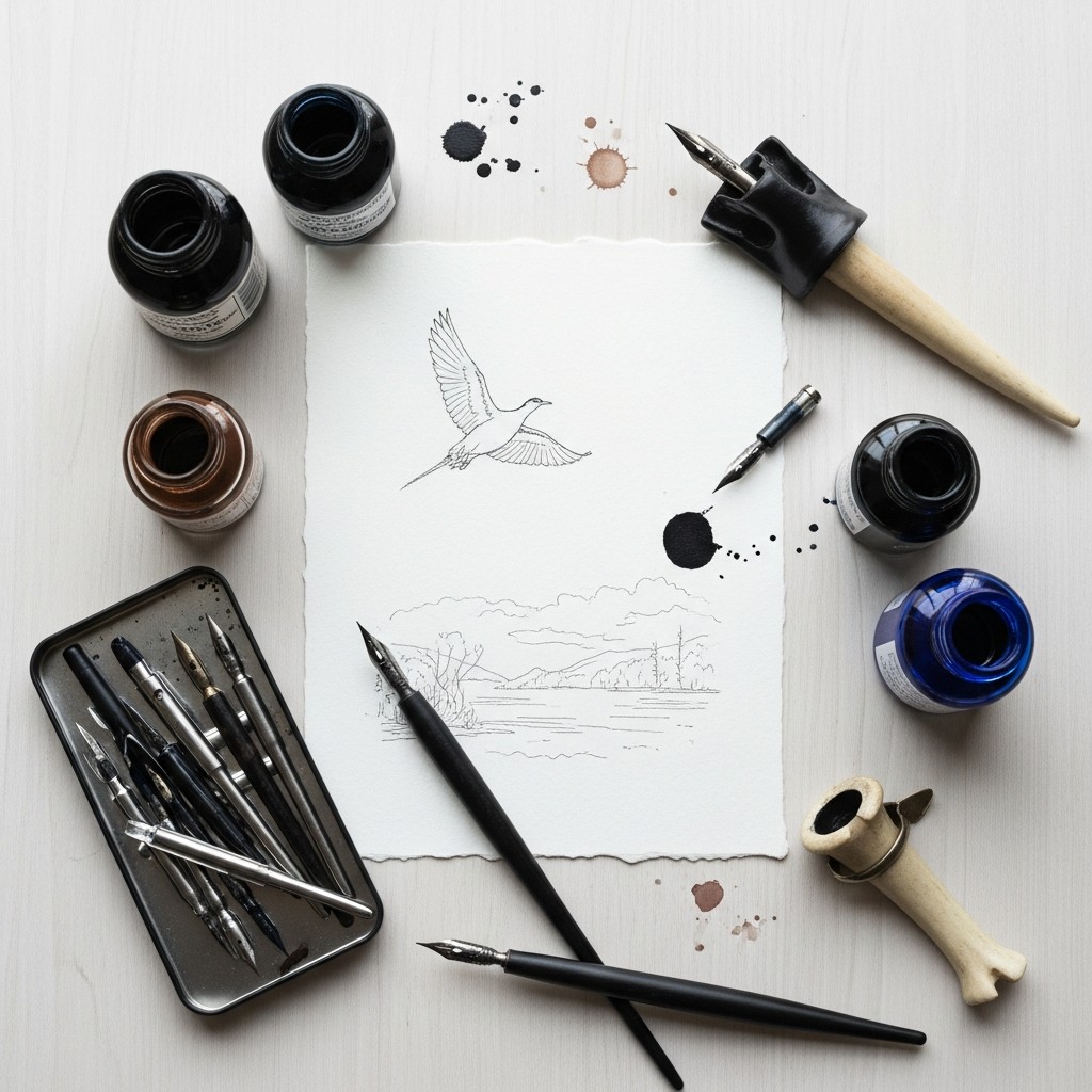Материалы для рисования тушью